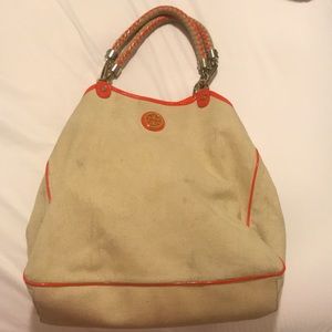 Tory Burch Orange Lined Canvas Tote